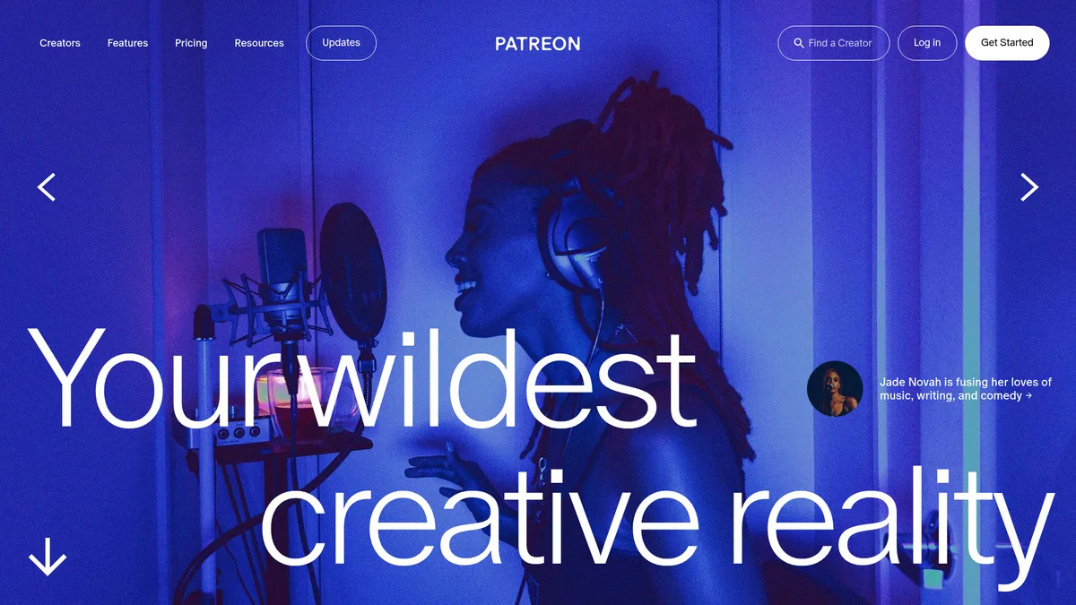 Die Startseite von Patreon.