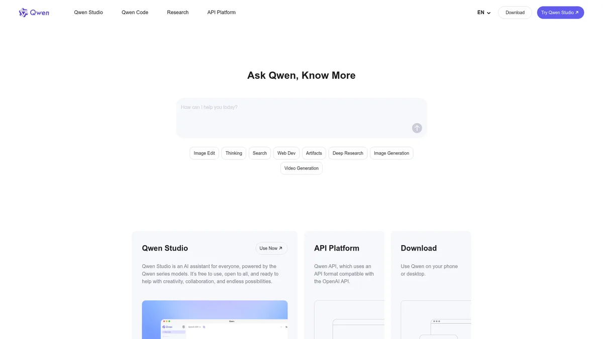 Qwen Image von Alibaba Produktseite