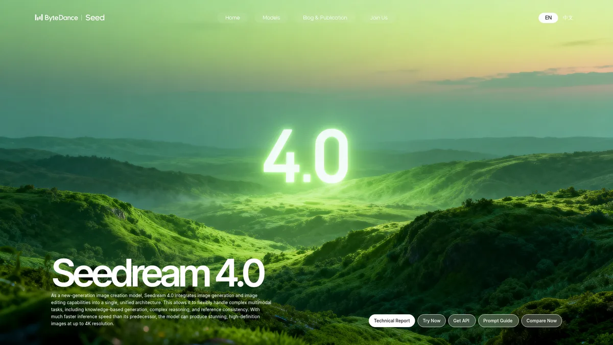 Seedream 4 von ByteDance Produktseite