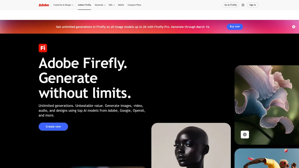 Adobe Firefly — Screenshot der Bildgenerierung mit kommerzieller Lizenz und Photoshop-Integration