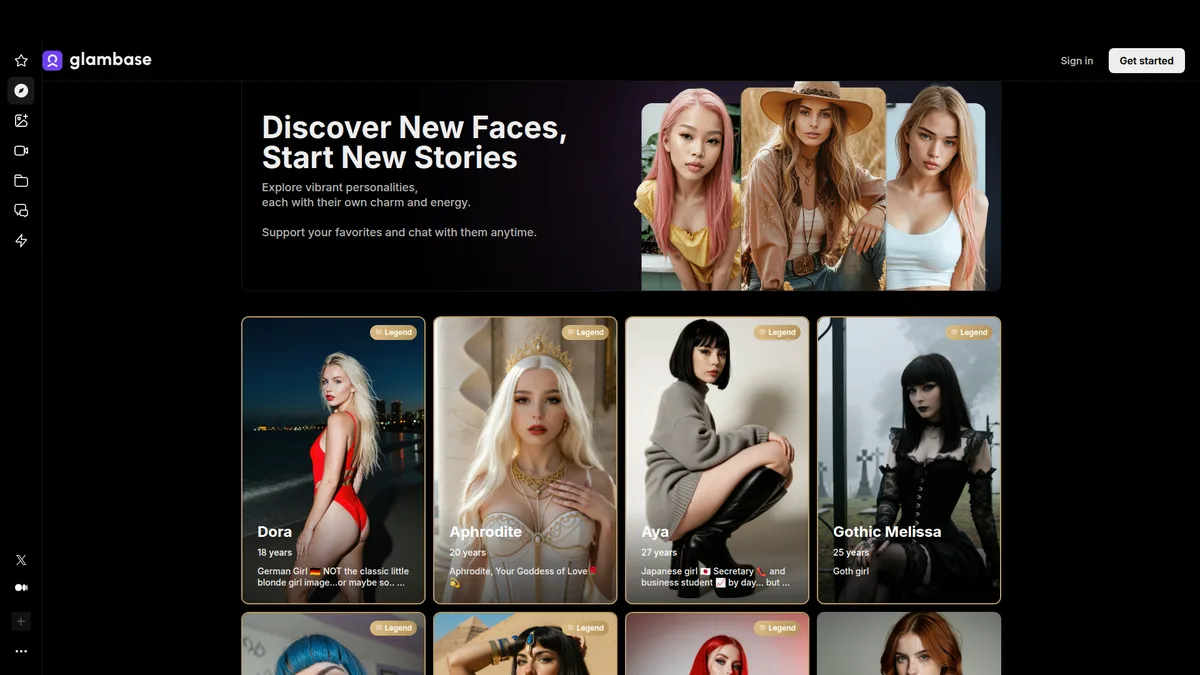 Glambase — Screenshot der Plattform für KI-Influencer-Erstellung mit Monetarisierungs-Dashboard