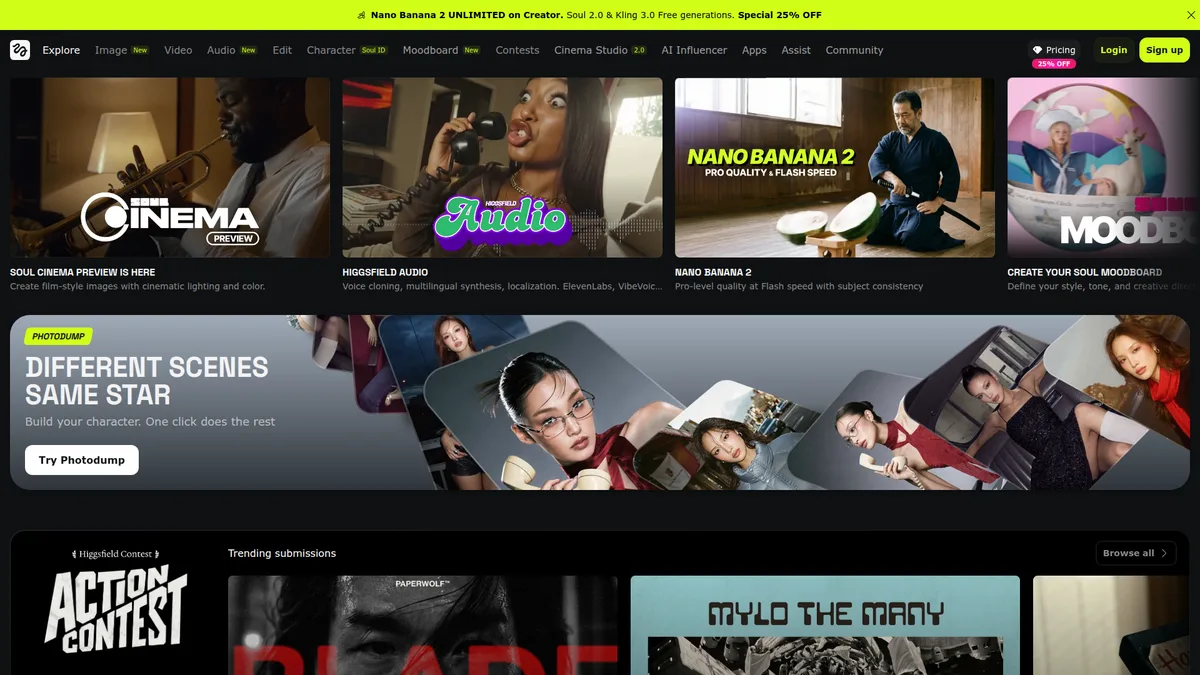 Higgsfield — Screenshot der SOUL ID-Funktion für konsistente KI-Charaktere