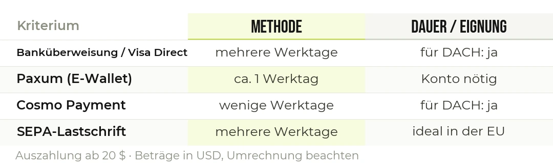 Die gängigen OnlyFans-Auszahlungsmethoden im Überblick.