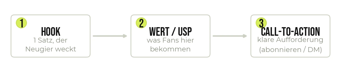 Der Aufbau einer Bio, die abonniert wird.