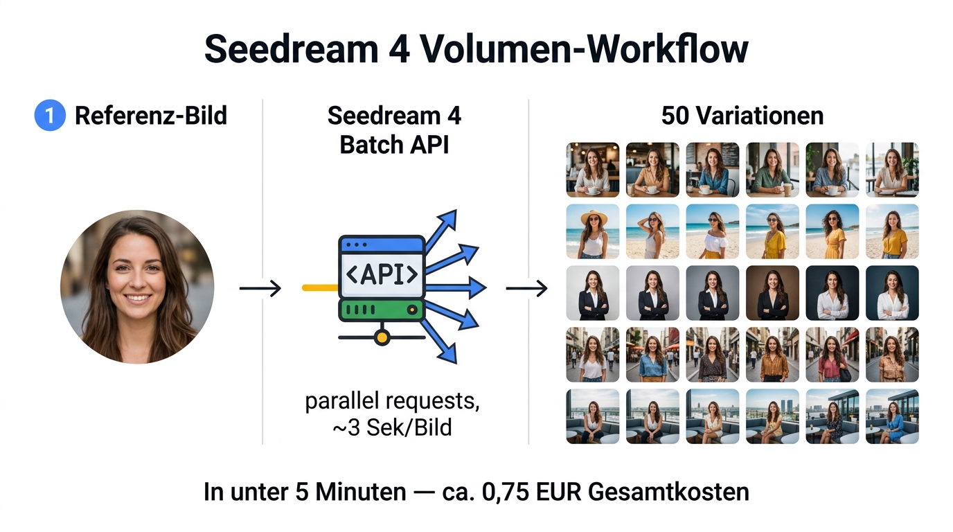Workflow eine Reference fünfzig Variationen für Volumen-Generierung mit Seedream 4