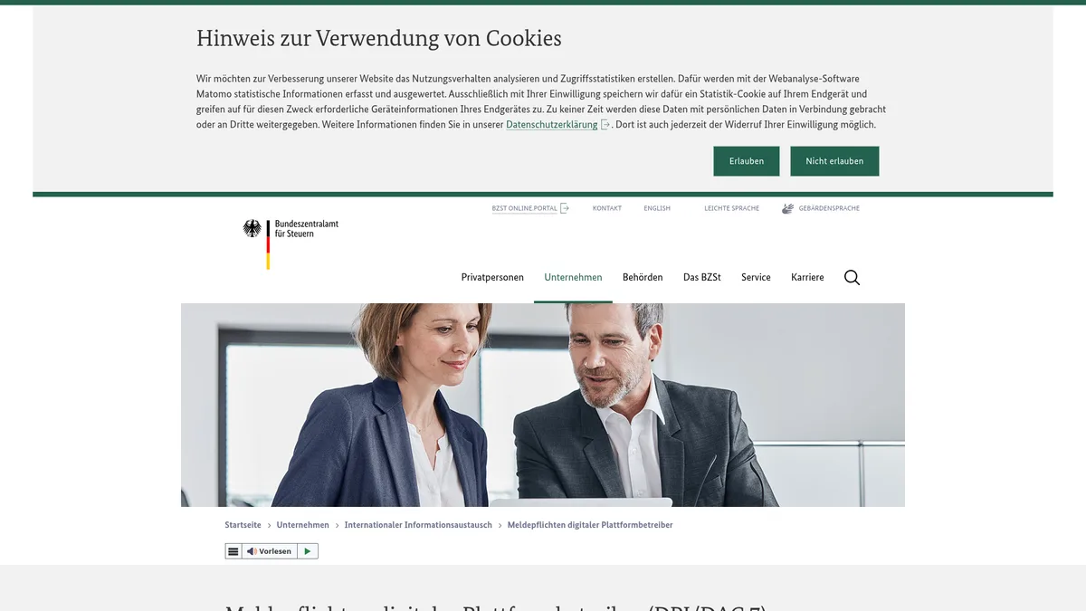 Die DAC7-Meldepflicht digitaler Plattformen – offiziell vom Bundeszentralamt für Steuern.
