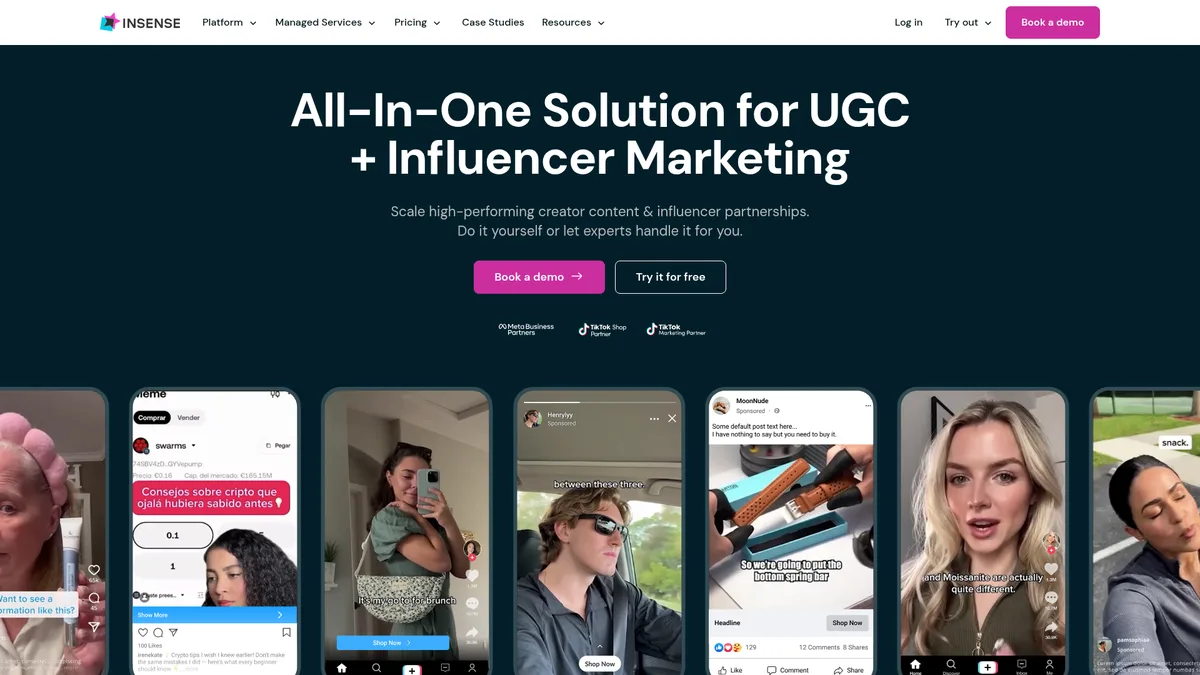 Plattformen wie Insense verbinden UGC-Creator mit Marken – „All-In-One Solution for UGC“.