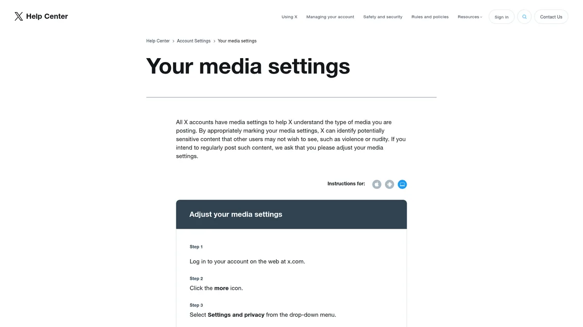 X/Twitter erlaubt sensible Medien – mit den richtigen Konto-Einstellungen.